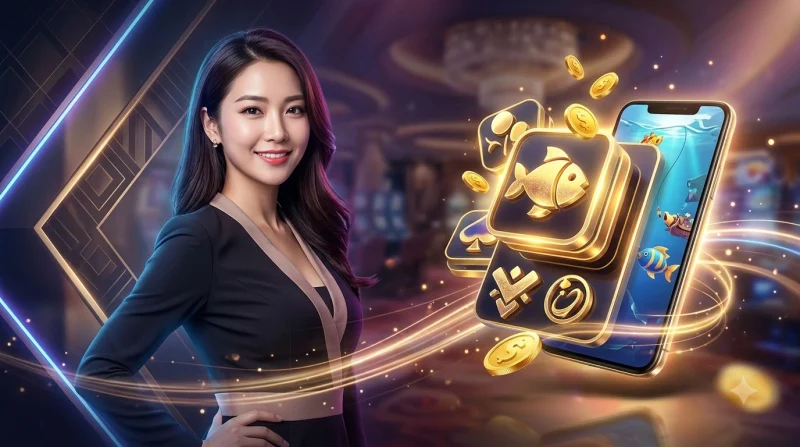 Game bắn cá xèng với cá vàng và xu vàng trong môi trường dưới nước
